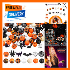 Halloween wooden beads set, assortment of 200 pieces with pumpkin bat ghost cat
