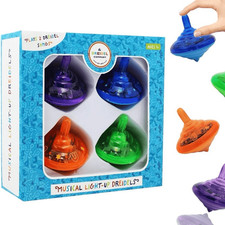 Four Hanukkah Musical Light-Up Dreidel Spinning Tops Set, Plays 2 Classic Hanukk