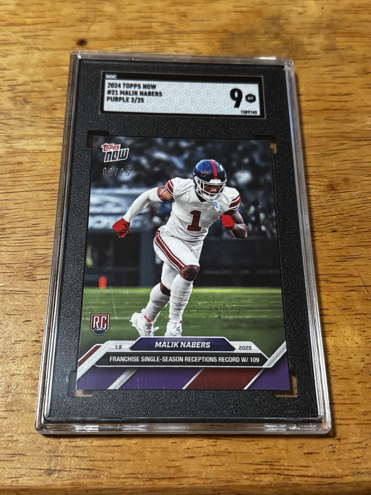 Graded 2024 Topps Now Malik Nabers #21 Purple 2/25 Rookie RC Football Card Sgc 9