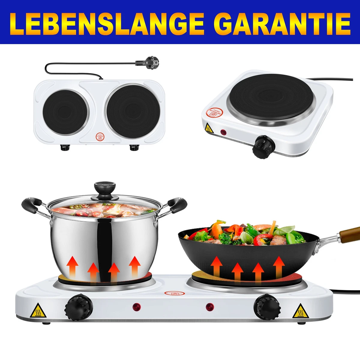 1500W Einzel Kochplatte Gusseisen  Tragbarer Camping Herd Mit Thermostat &  LED-Anzeige