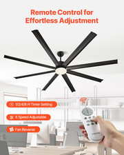 84 Inch Ceiling Fan with Light, 6-Speed Remote Control, Black