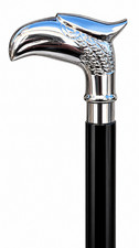 Stylish Foldable Black Wooden Walking Stick with Brass Silver Eagle Handle