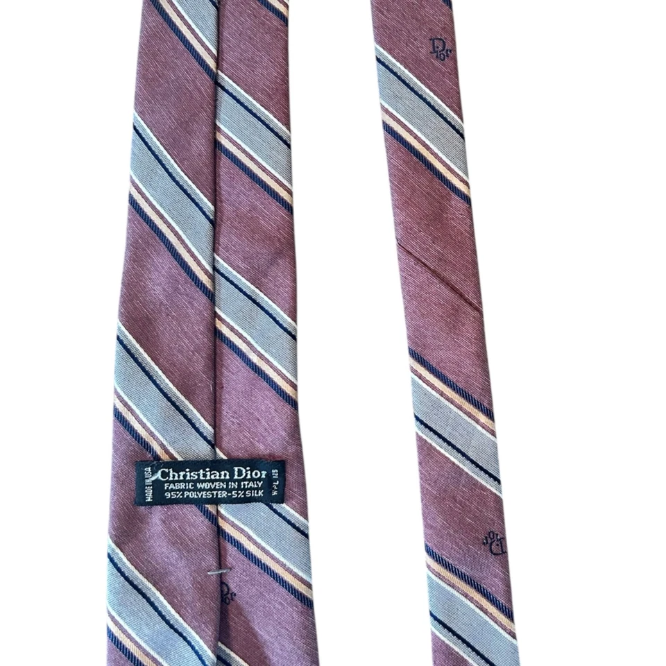 Vintage Christian Dior Silk Blend Muted Classic Striped Tie - Image 3 of 4