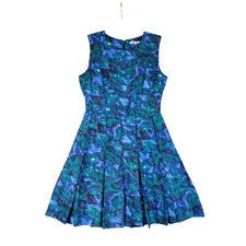 BB Dakota Womens Windsor Silk Dress Size 4 Blue Green High Neck Pleated Skirt