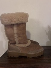 UGG Australia Boots 8 Sundance II Sheepskin Tall Winter Brown Leather Pull On