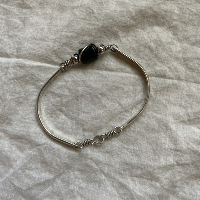 Handcrafted Silver Black Onyx Hinged Cuff Bracelet Estate Find Unmarked/Tested 