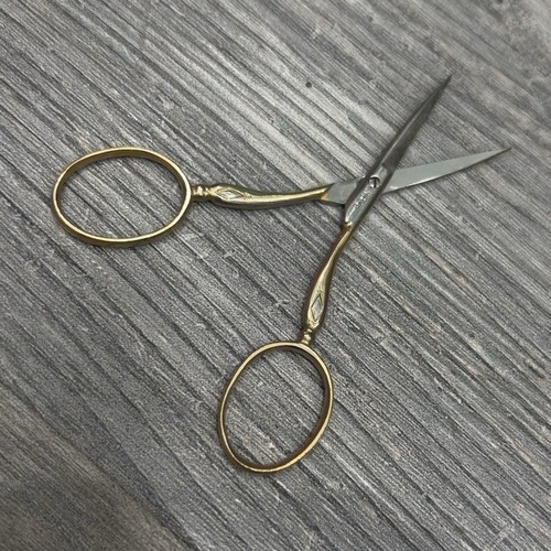 Metal Embroidery Scissors Ornate Gold Handle Straight Tip 2" Blade