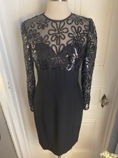 AJ BARI VINTAGE BLACK SHEER SEQUIN TOP PARTY SHEATH DRESS-SIZE4-NWOT-LOVELY-SALE