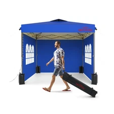 10x10 Pop Up Canopy Tent with Sidewalls, Easy Up, Heavy Duty, Blue, Perfect f...