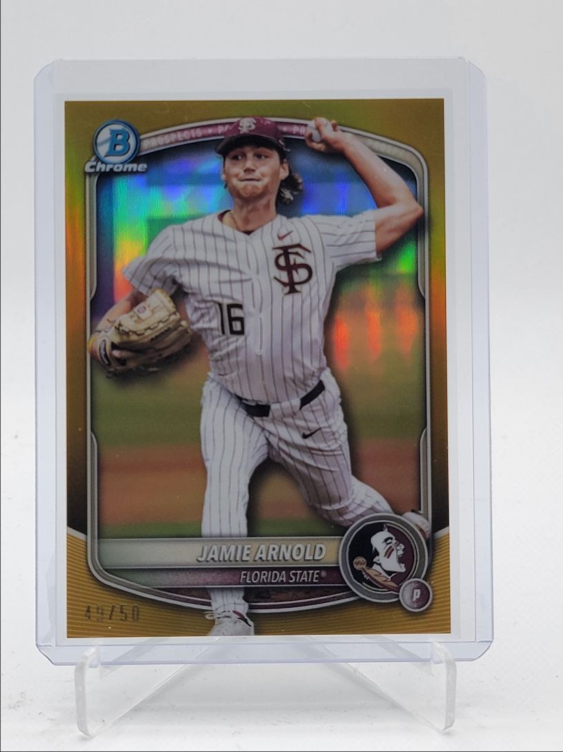 JAMIE ARNOLD 2025 BOWMAN CHROME DRAFT COLLEGE VARIATION GOLD /50 Q4354