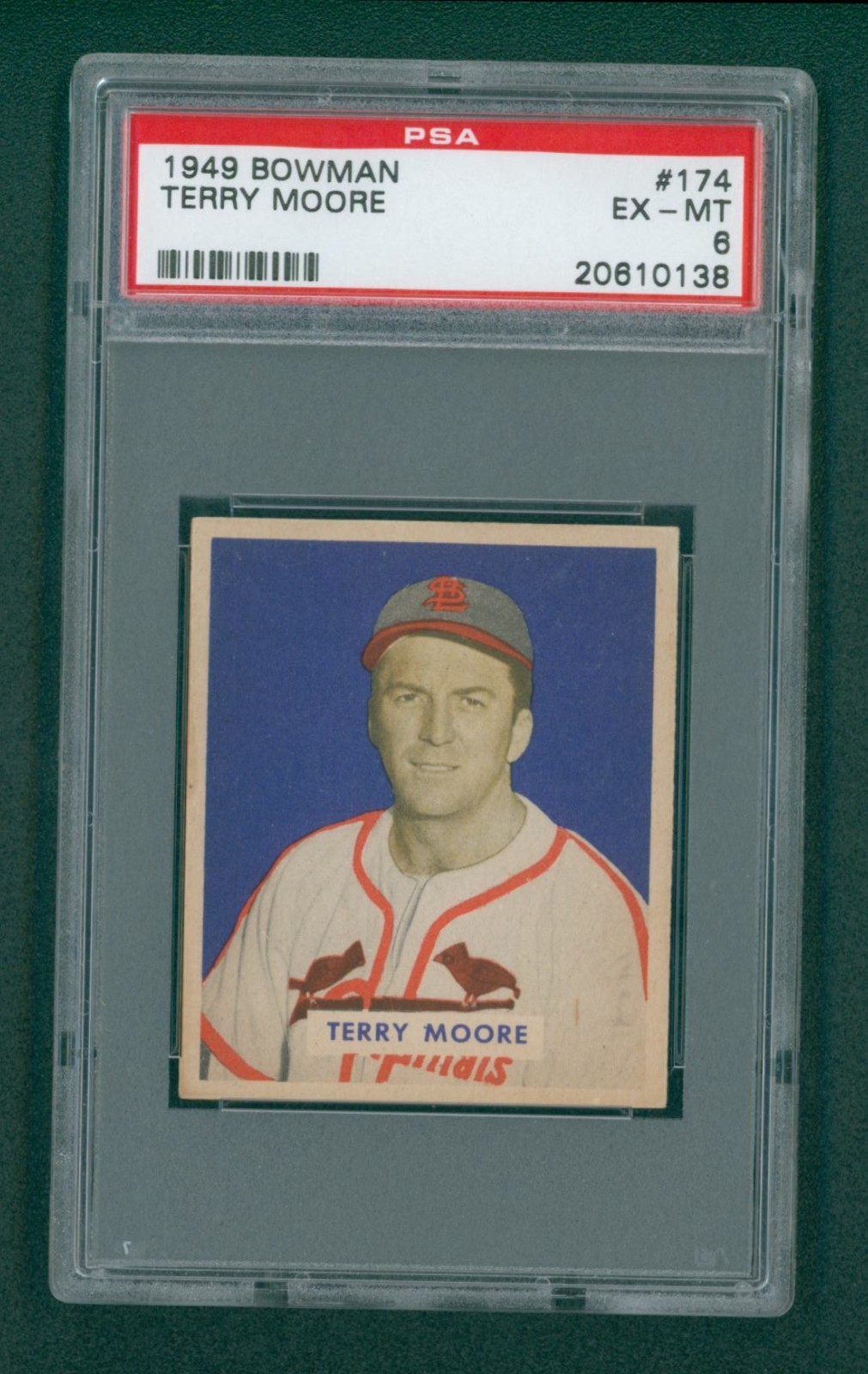 1949 Bowman Baseball Card - #174 Terry Moore RC, PSA 6 EXMT