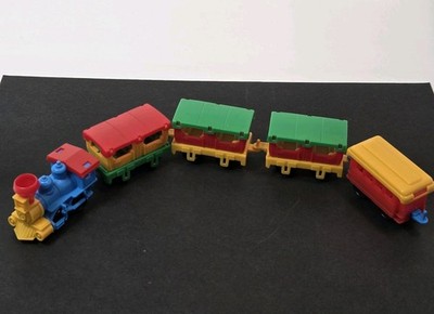 Vtg Bruder W Germany Mini Plastic Toy Train Set Blue Engine 4 Cars Play Crafting