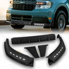 FOR 22-24 FORD MAVERICK BLACK FRONT BUMPER LIP LED SEQUENTIAL RUNNING SPOILER