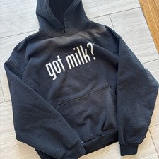 Vintage Got Milk Hoodie XL Black Faded Sweatshirt Y2K Nostalgia