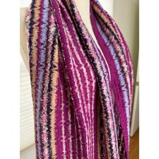 Vintage Missoni Scarf, Burgundy Pink Stripe, Mohair Blend, Fringe, Italy, NEW