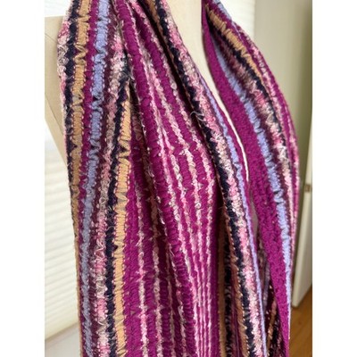Vintage Missoni Scarf, Burgundy Pink Stripe, Mohair Blend, Fringe, Italy, NEW