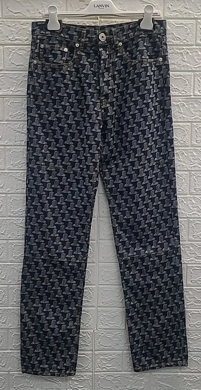 Lanvin — NEW Lanvin Monogram Printed Tapered Jeans - Navy Blue Size 29