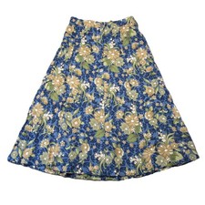 Vtg Sag Harbor Pleated Midi Skirt PM Blue Green Floral Cottage Grannycore Office