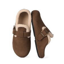 Women's Suede Mules Buckle Slippers Two-Way Wear Arch Support Fleece Lined Clogs