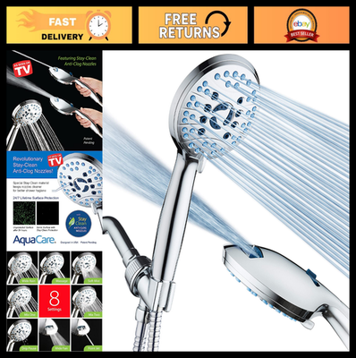 #ad High Pressure 8 Mode Handheld Shower Head Anti Clog Nozzles Power Wash 6ft H $53.99