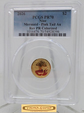 2026 Niue 2g 22 KT Gold $2 Mermaid Pink Tail Rev PR Colorized, PCGS PR70 #B63896