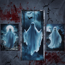 3 Pcs Halloween Door Covers Window Ghost Poster,Ghost Spooky Silhouette Decora