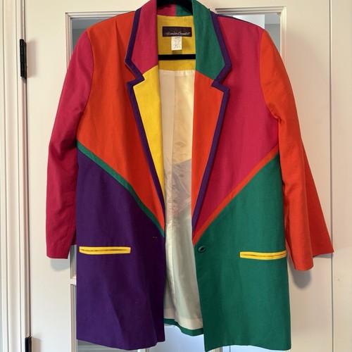 Vintage 90s Alexander Campbell Linen Colorblock Retro Blazer Jacket And Top BOLD - Picture 11 of 12