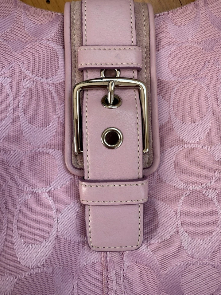 VTG Y2K Coach PINK Suede Signature Buckle Hampton Soho Shoulder Handbag Hobo - Image 3 of 4