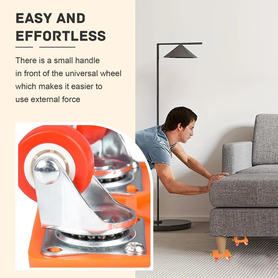 Set 9 Pezzi Sposta Mobili Pesanti 500Kg con Rulli Leva Piedini Estensione - Immagine 4 di 4