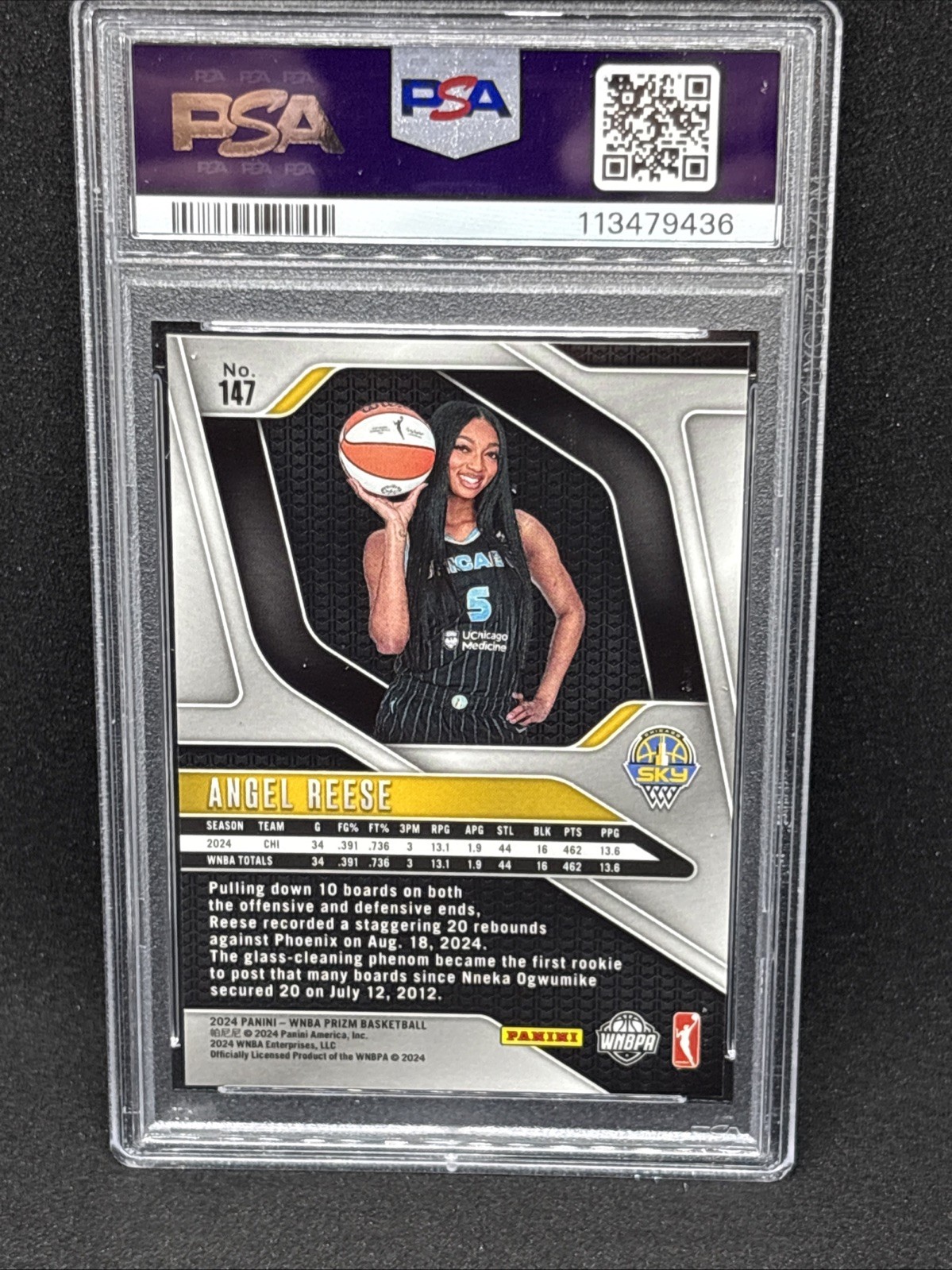 Angel Reese 2024 Prizm WMBA Rookie Card, Graded PSA 9, Sky view 2