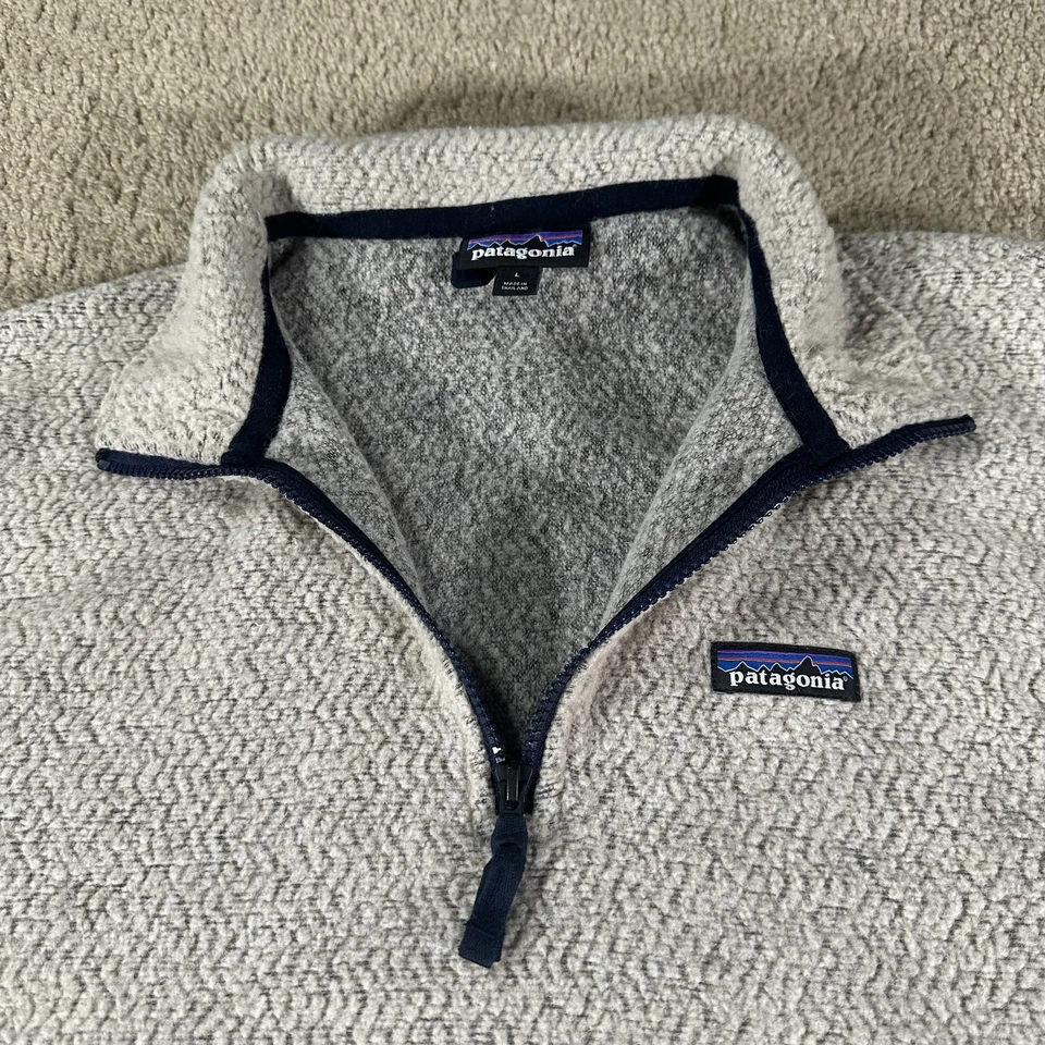 Patagonia Sweater Mens Large Gray Oatmeal Half Zip Pullover Wool Blend OAT FA18 - Image 3 of 4