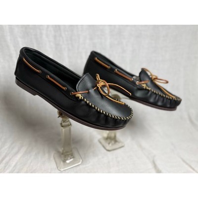Minnetonka Men's 749X Camp Moc - Black Leather Boat Shoes Size 15NIB