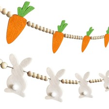 2 Pcs Easter Garland Decorations Felt Bunny Carrot White Orange Spring Decor