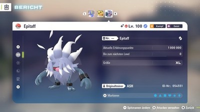 Shiny Elite Epitaff  Level 100 6IV + Max EV / DV  Für Pokemon Legenden Z-A
