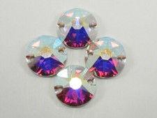 6 pcs. 10mm CRYSTAL AB viva SEW ON 2 HOLE FLATBACK PRECIOSA Rhinestones
