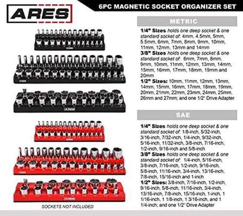 ARES 60037-3-Piece SAE Magnetic Socket Organizers Set Assorted Sizes , Colors - Picture 59 of 66