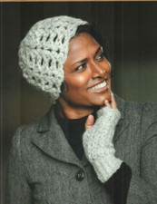HAT AND HALF GLOVES FINGERLESS MITTS WOMEN'S CROCHET PATTERN INSTRUCTIONS