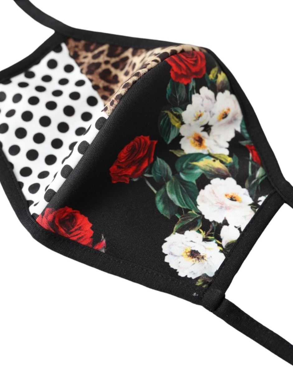 DOLCE & GABBANA Face Mask Multicolor Leopard Floral Elastic Ear