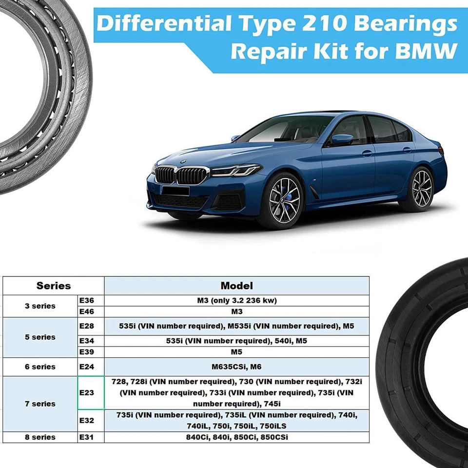 Differential Type 210 Bearing Rebuild Kit Fits BMW M3 M5 E36 E46 E28 E34 E39 E24 - Image 2 of 4