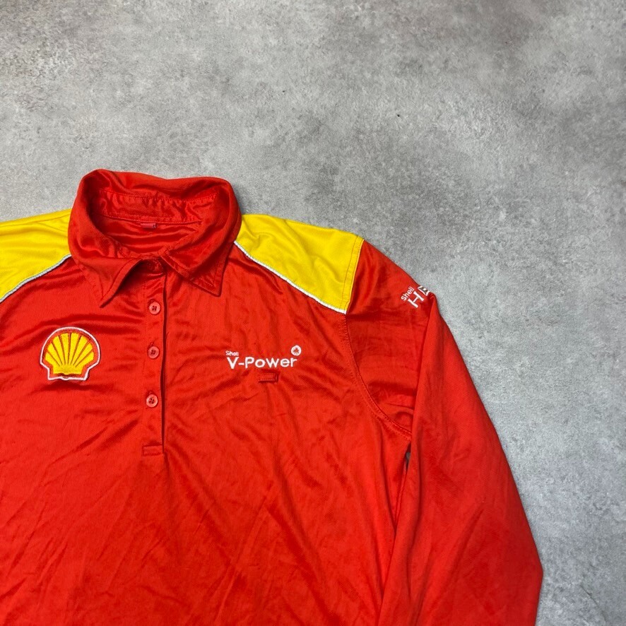 Shell Vintage Polo Shirt Womens 2XL Embroidered Logo Long Sleeve Top, Red image 2