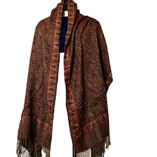 Pashmina Brown Shawl Scarf Wrap Accessory 28" x 79" w/ Fringe Detail