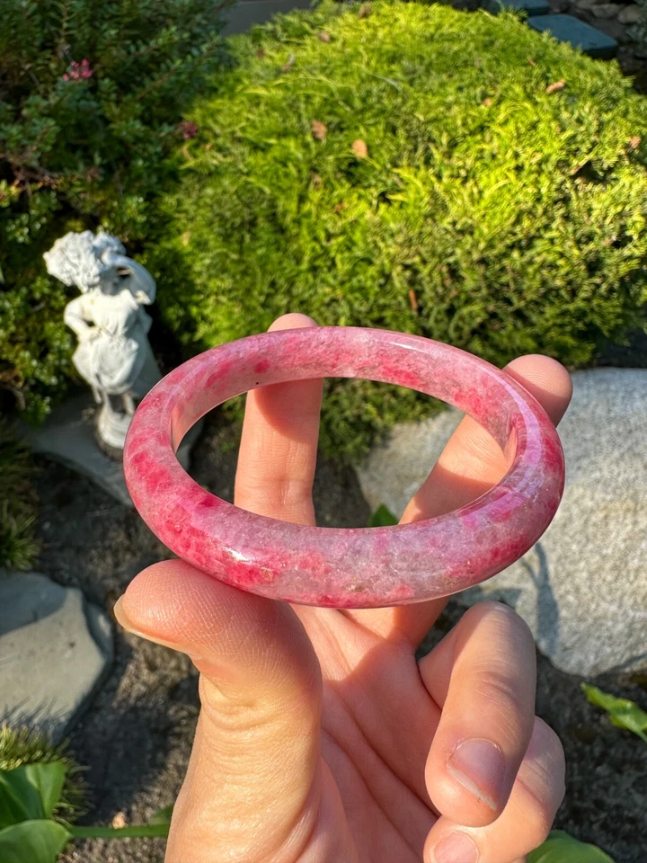 57mm+ Sakura Flower Rain Rhodonite Bangle Bracelet | 57口樱花雨蔷薇辉手镯 - Image 4 of 4