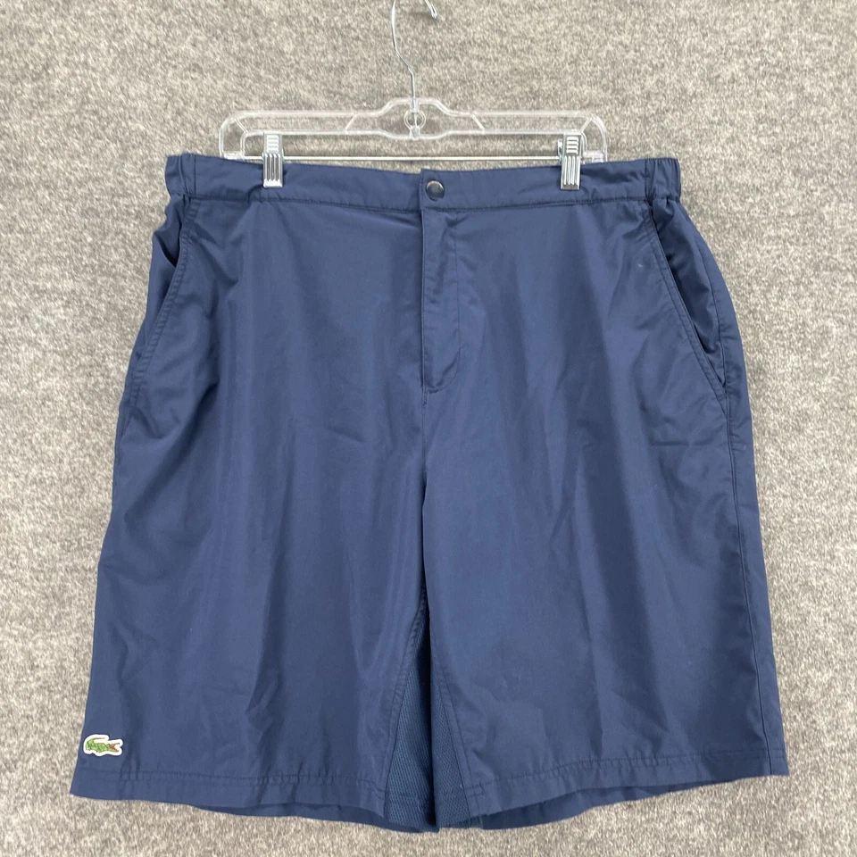 Pantalones Cortos Lacoste Mujer 8 Azul Tiro Alto Bolsillos Frontales Planos Forrados Chino Informal Foto 3 de 4