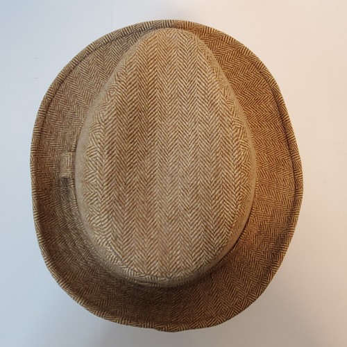VTG McGregor Mens Tweed Fedora Hat Brown Tan Lined Band Wool Blend SZ L - Picture 5 of 14