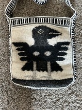 Hand Woven Wool Thunderbird Purse Shoulder Bag Hippie Boho Zippered Vtg