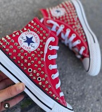 Converse All Star Red Alte personalizzate con borchie argento