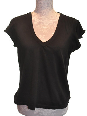 *Veronica Beard* schwarzes Jersey-Top mit V-Ausschnitt angeschnittene Ärmel M (UK12/14)