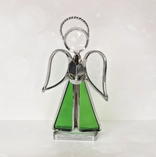 Green Stained Glass Angel Singing Hymn Book Standing Suncatcher 5.25"