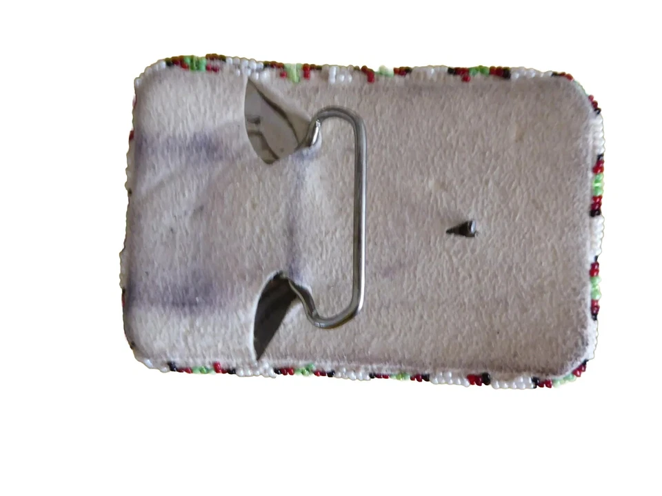 Fivela de cinto com miçangas rosas vermelho e branco contas de sementes étnicas tribais ocidentais 3" X 4" - Imagem 2 de 4