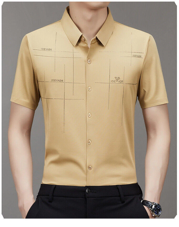 Men Anti-Wrinkle Ice Silk Quick-Drying Short Sleeve Stretch Business Work Shirt Men Anti-Wrinkle Ice Silk Quick-Drying Short Sleeve Stretch Business Work Shirt